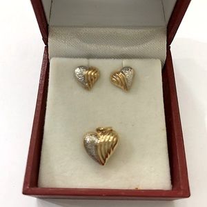 14k Yellow Gold Heart Pendant and Earrings